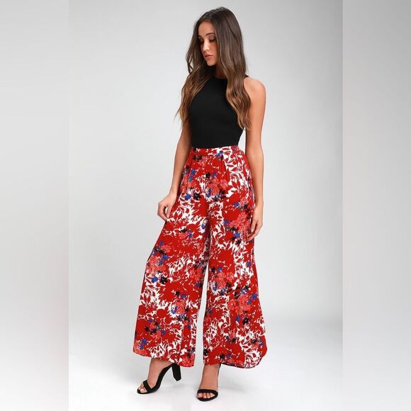 INTIMATELY by‎ FREE PEOPLE NWOT Late Night Sleep Wide Leg Pants in Red Floral - Picture 1 of 8